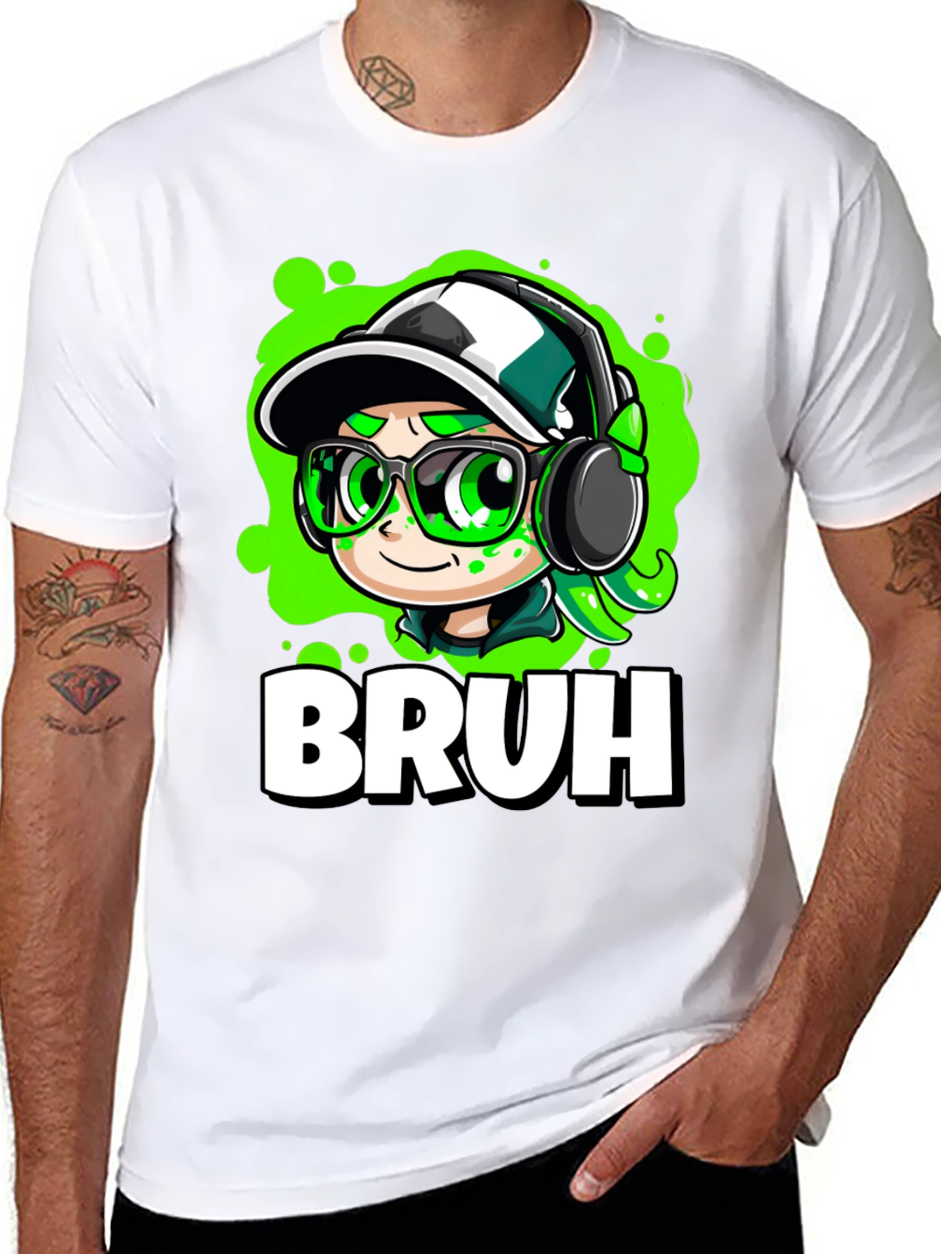 Bruh Gamer Cartoon Black Tee