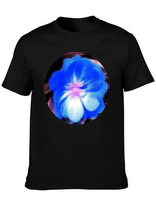 Blue Floral Pixel Art Graphic T-Shirt