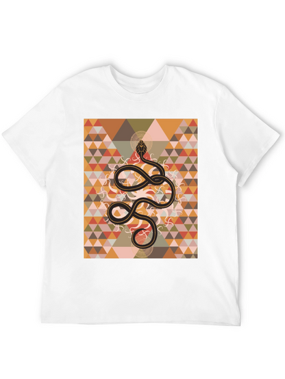 Geometric Snake Print Black T-Shirt