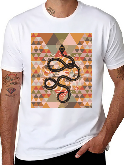 Geometric Snake Print Black T-Shirt