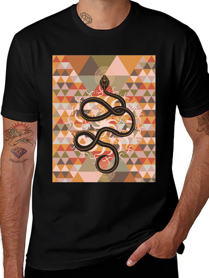 Geometric Snake Print Black T-Shirt