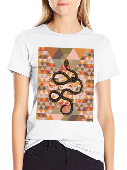 Geometric Snake Print Black T-Shirt