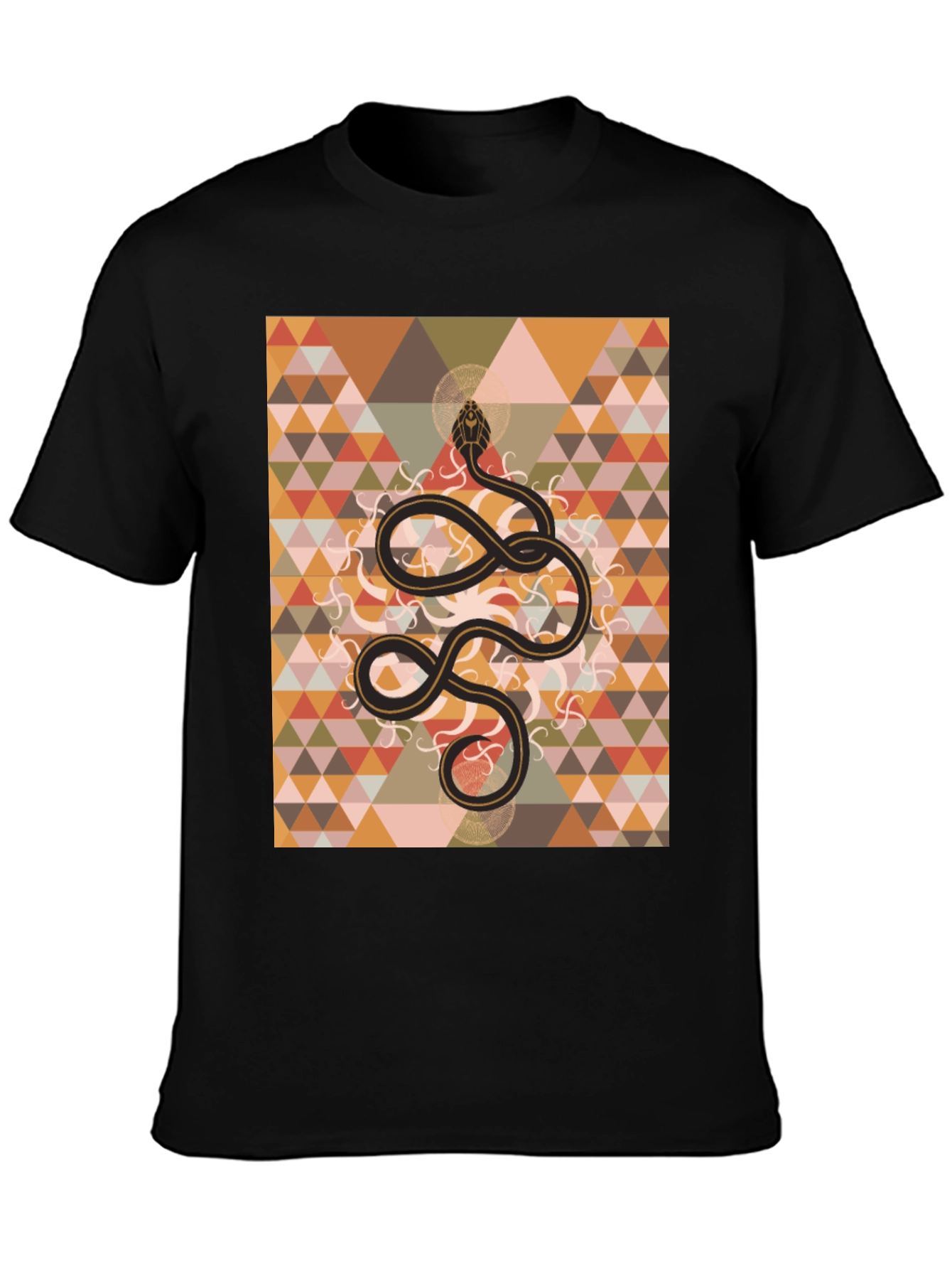 Geometric Snake Print Black T-Shirt