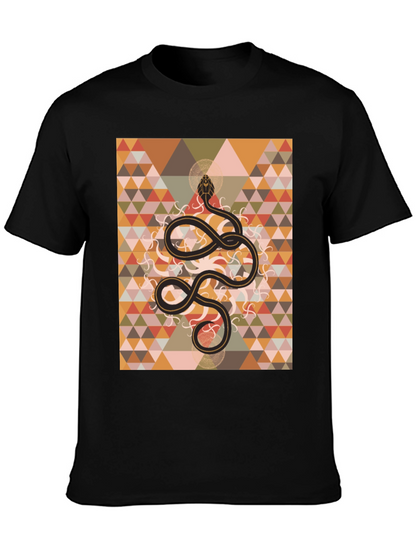 Geometric Snake Print Black T-Shirt
