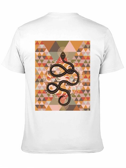 Geometric Snake Print Black T-Shirt