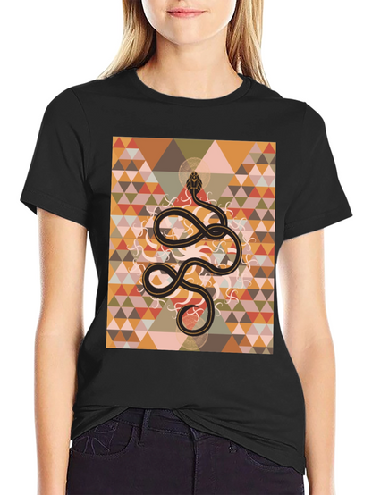 Geometric Snake Print Black T-Shirt