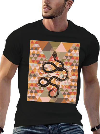 Geometric Snake Print Black T-Shirt