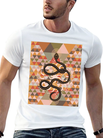 Geometric Snake Print Black T-Shirt