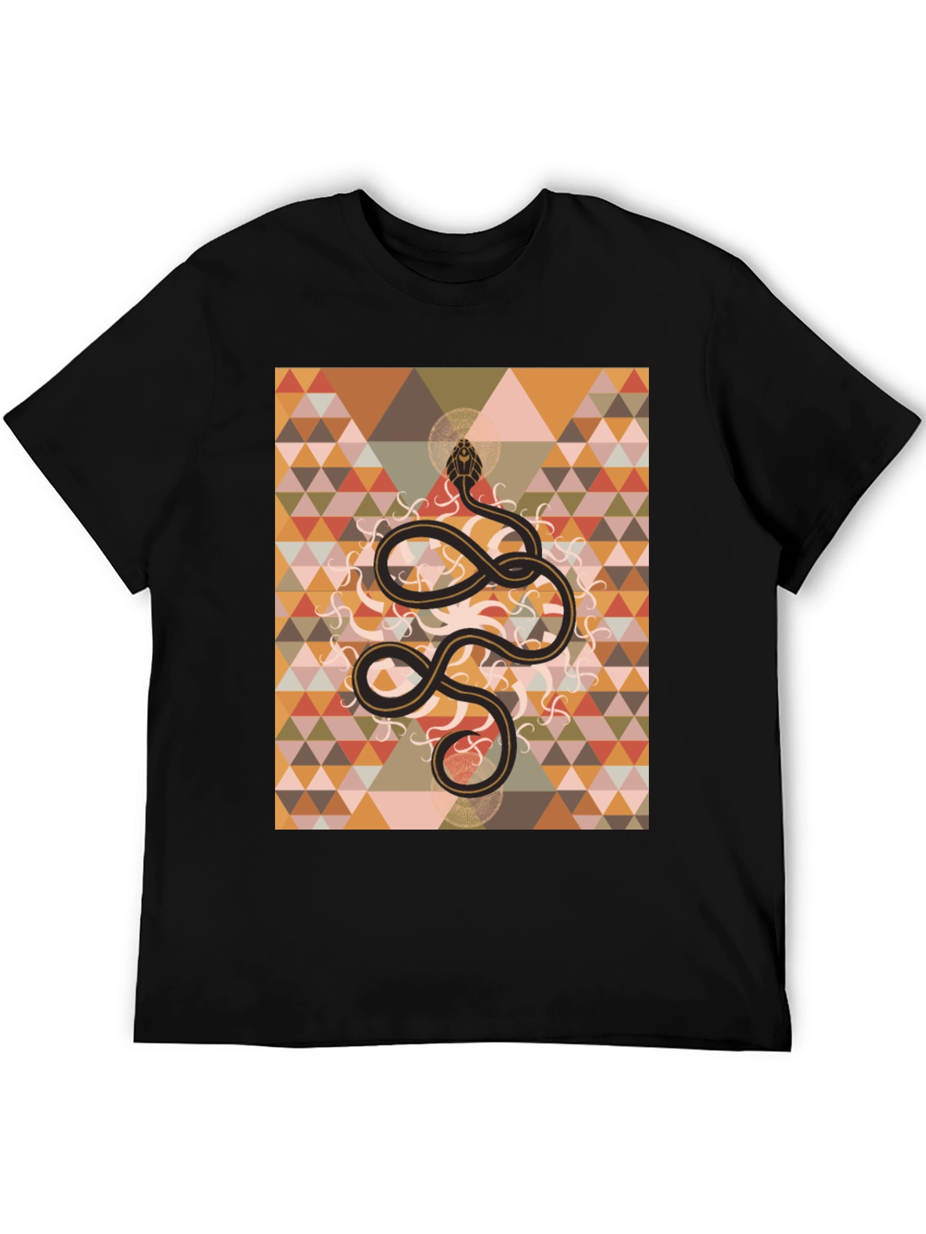 Geometric Snake Print Black T-Shirt