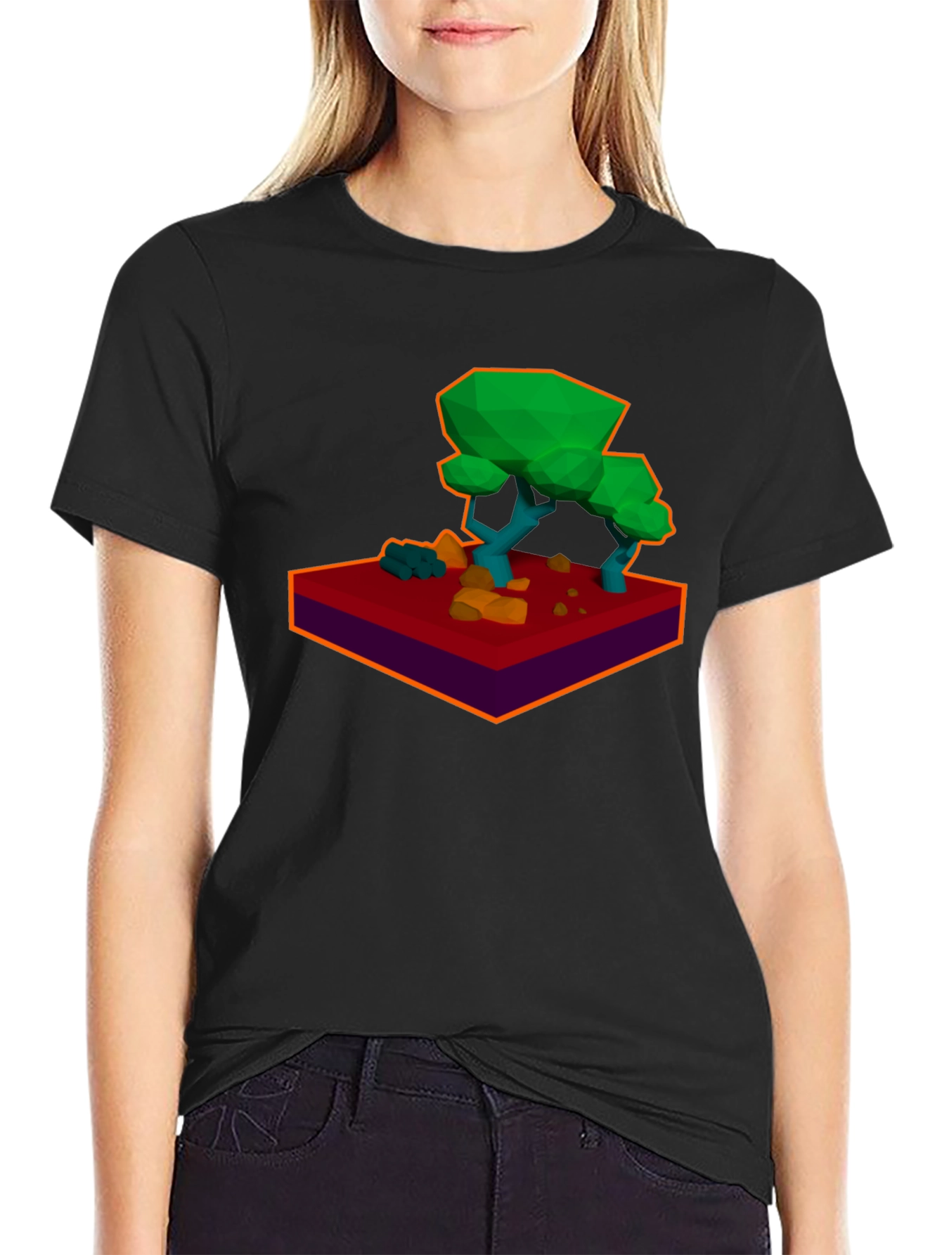 Low-Poly Tree Graphic Black T-Shirt