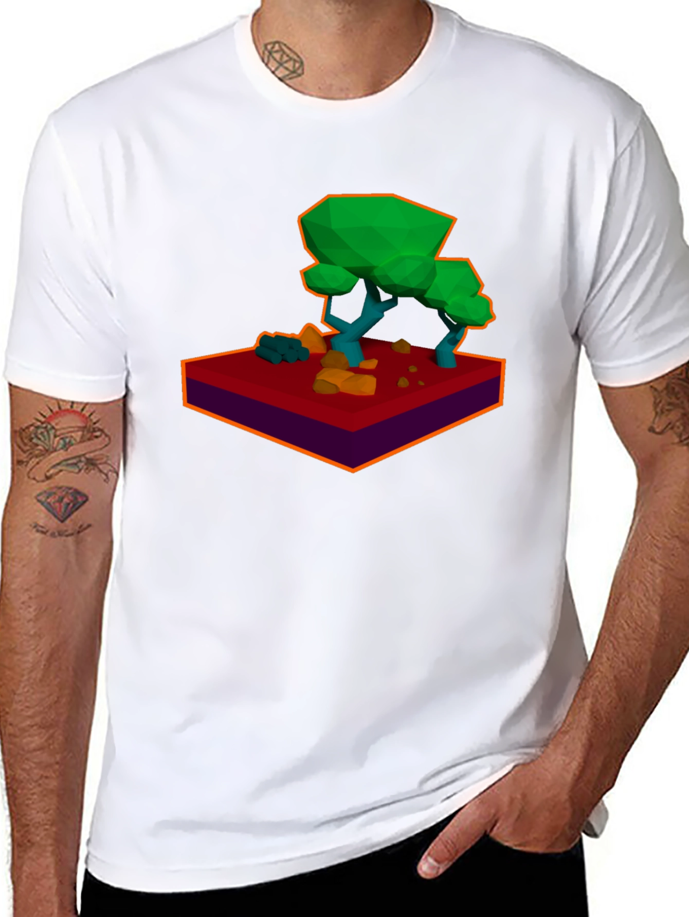 Low-Poly Tree Graphic Black T-Shirt