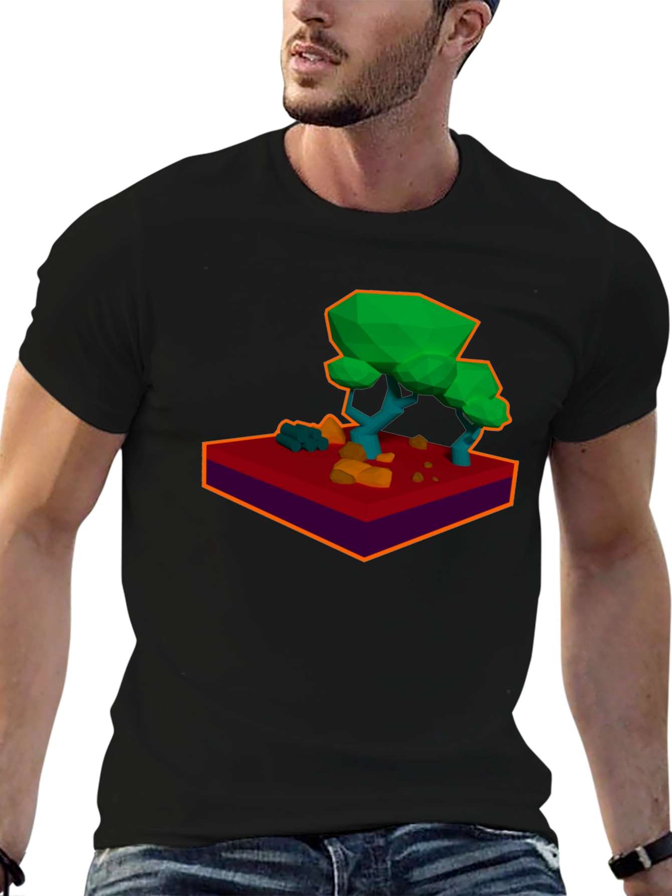 Low-Poly Tree Graphic Black T-Shirt