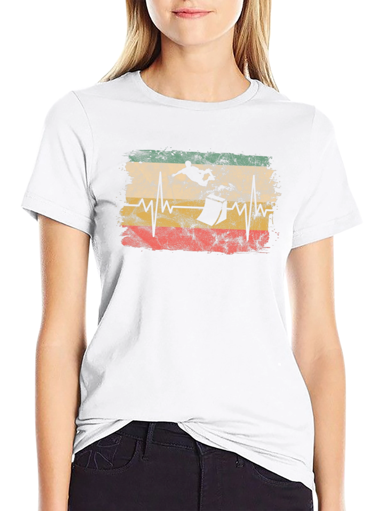 Skateboarding Heartbeat T-Shirt - Black Cotton Tee