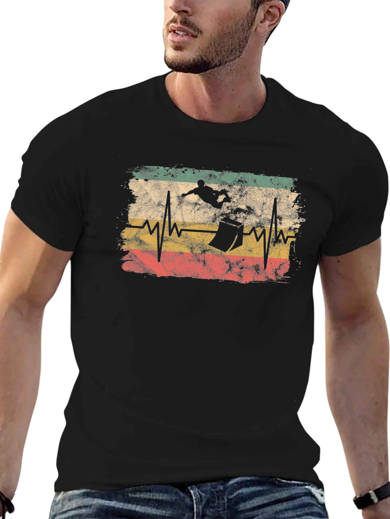 Skateboarding Heartbeat T-Shirt - Black Cotton Tee