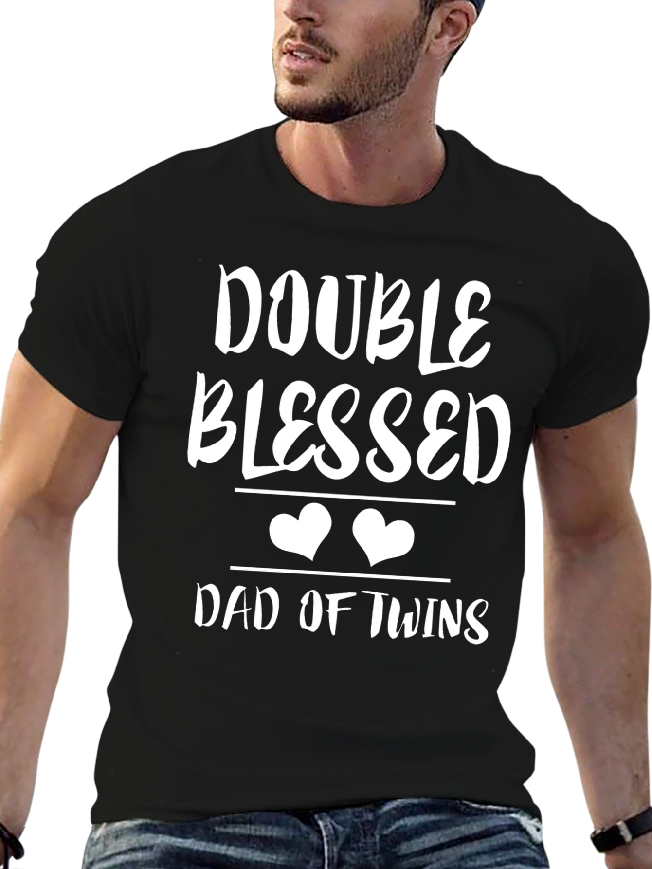 Double Blessed Dad of Twins T-Shirt - Black