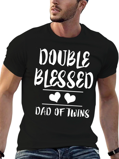Double Blessed Dad of Twins T-Shirt - Black
