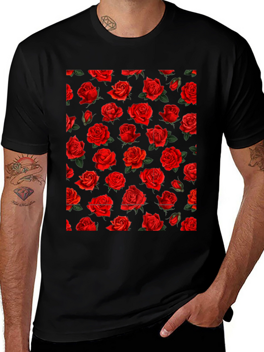 Rose Print Black T-Shirt
