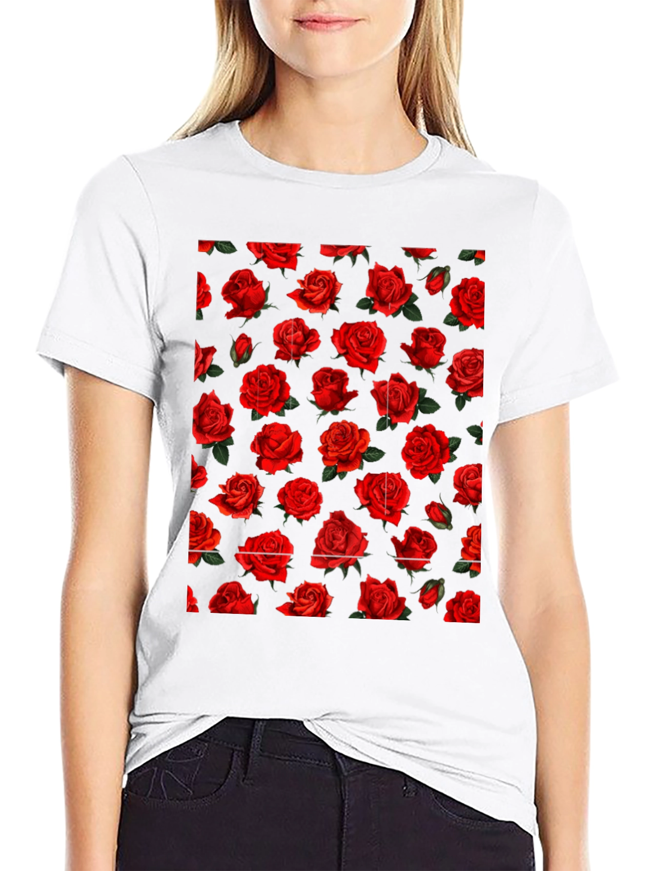Rose Print Black T-Shirt