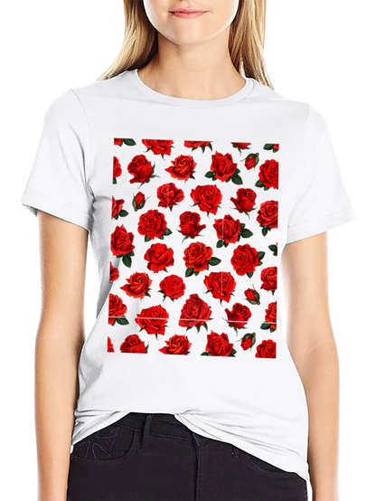 Rose Print Black T-Shirt