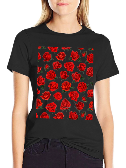 Rose Print Black T-Shirt