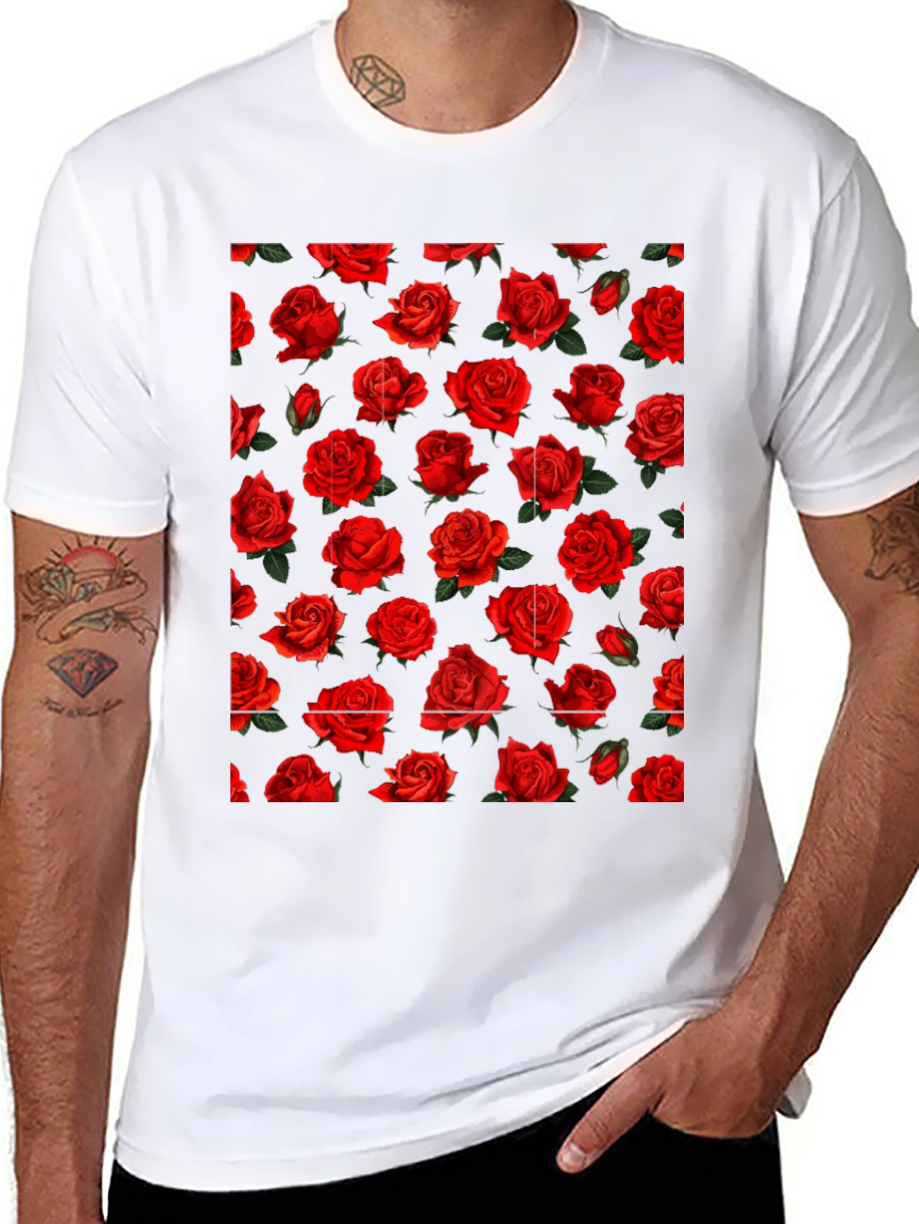 Rose Print Black T-Shirt