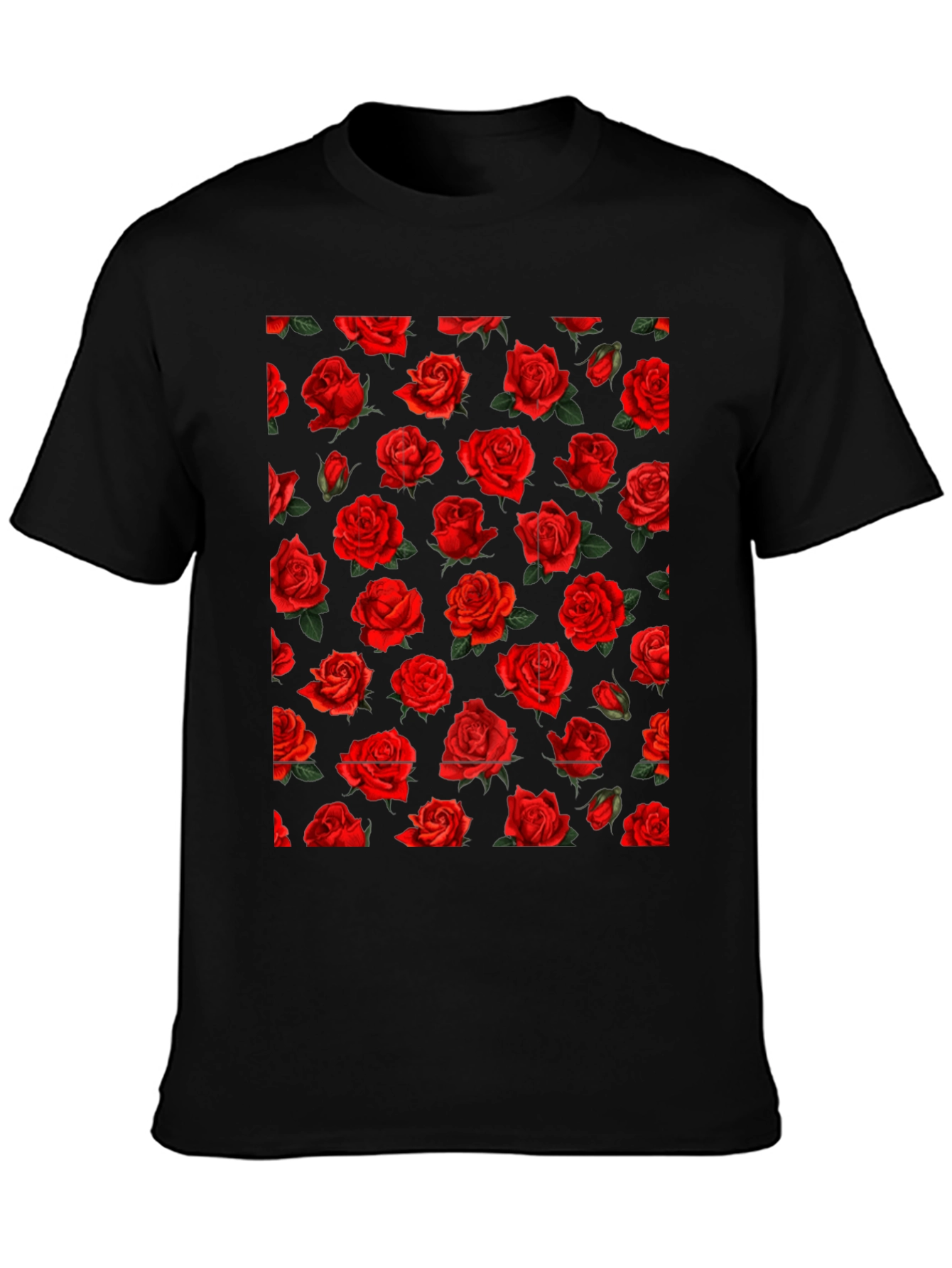 Rose Print Black T-Shirt