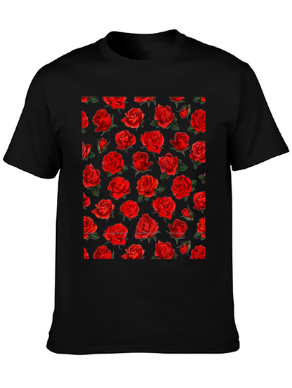Rose Print Black T-Shirt