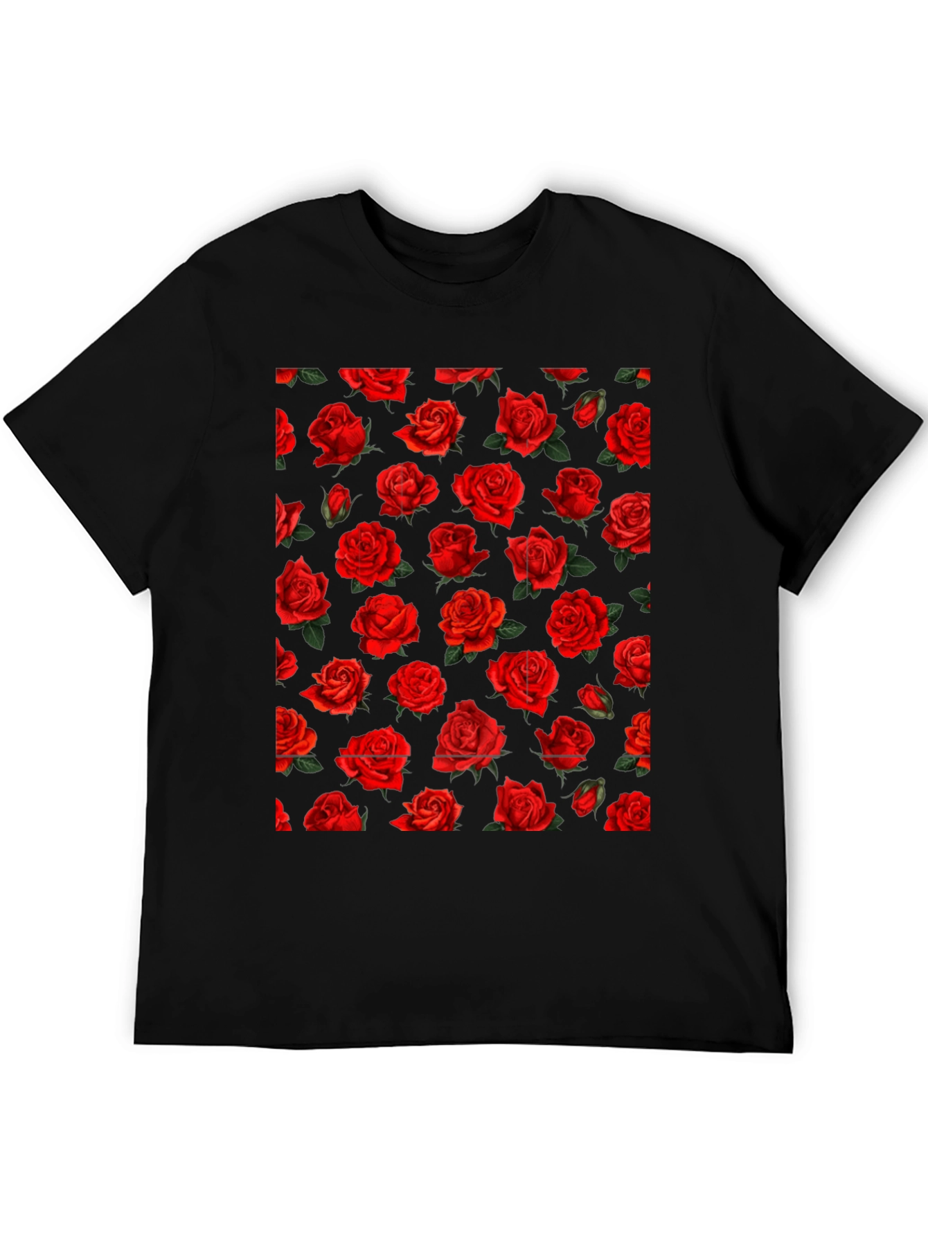 Rose Print Black T-Shirt