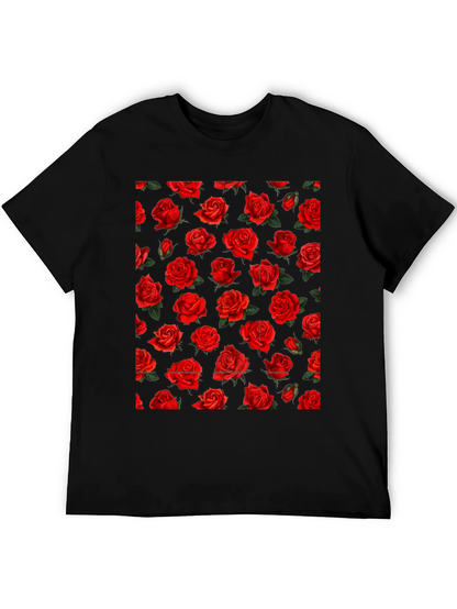 Rose Print Black T-Shirt