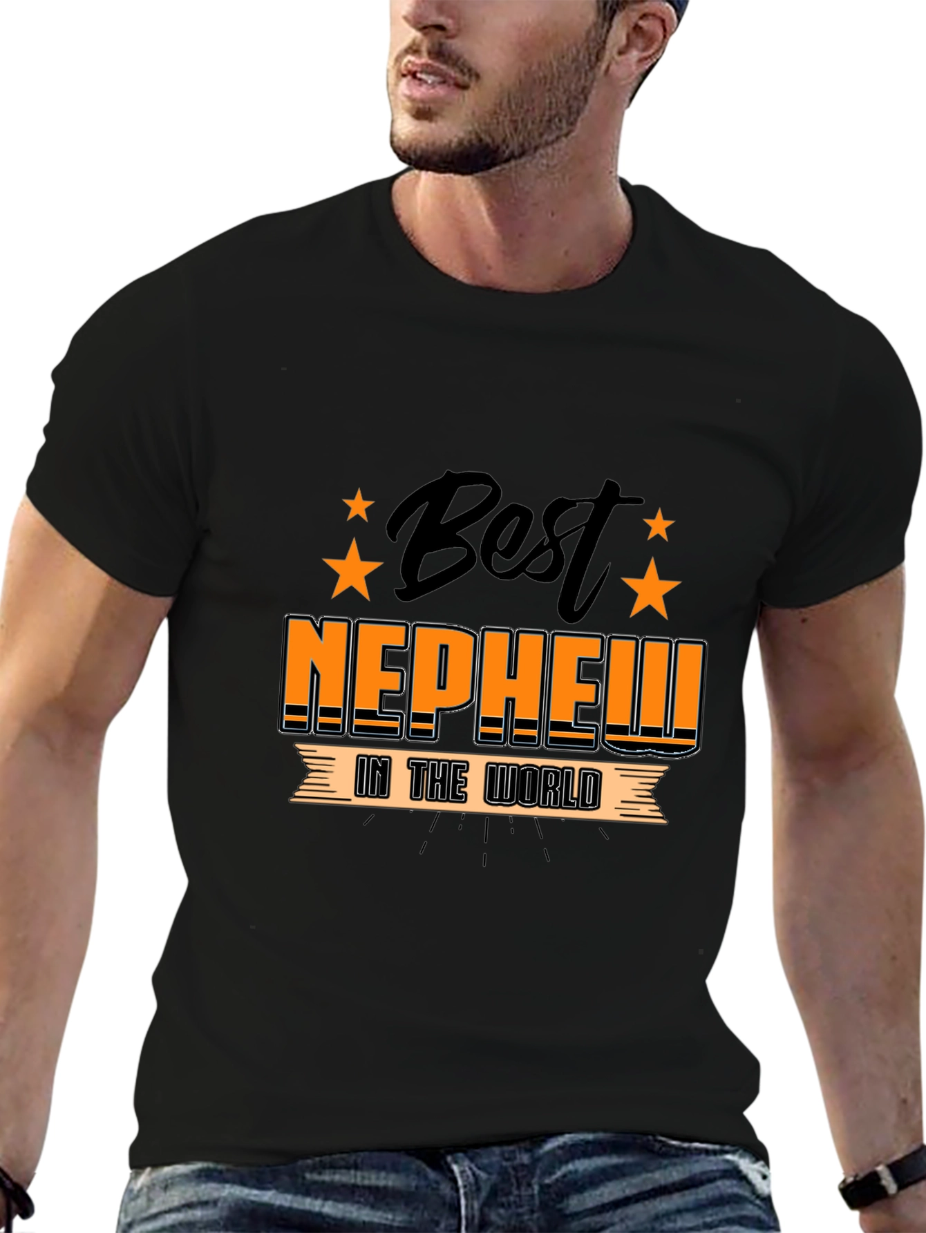 Best Nephew in the World Black Graphic T-Shirt