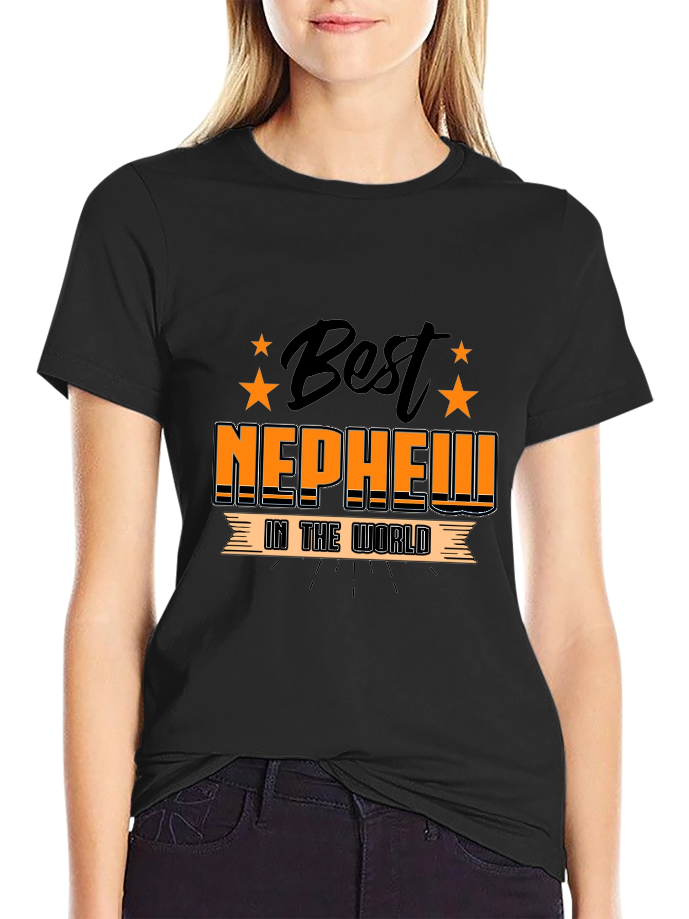 Best Nephew in the World Black Graphic T-Shirt