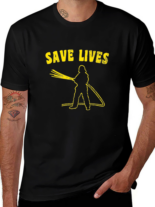 Save Lives Firefighter Graphic Tee - Black Cotton T-Shirt