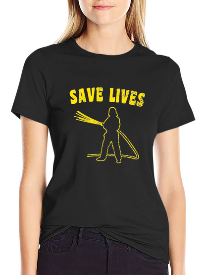 Save Lives Firefighter Graphic Tee - Black Cotton T-Shirt