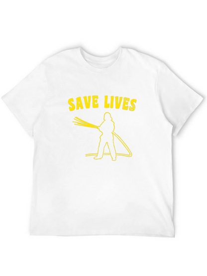 Save Lives Firefighter Graphic Tee - Black Cotton T-Shirt