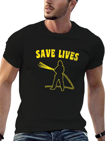 Save Lives Firefighter Graphic Tee - Black Cotton T-Shirt