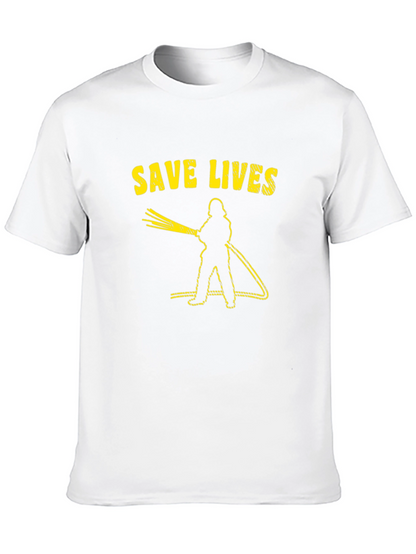 Save Lives Firefighter Graphic Tee - Black Cotton T-Shirt