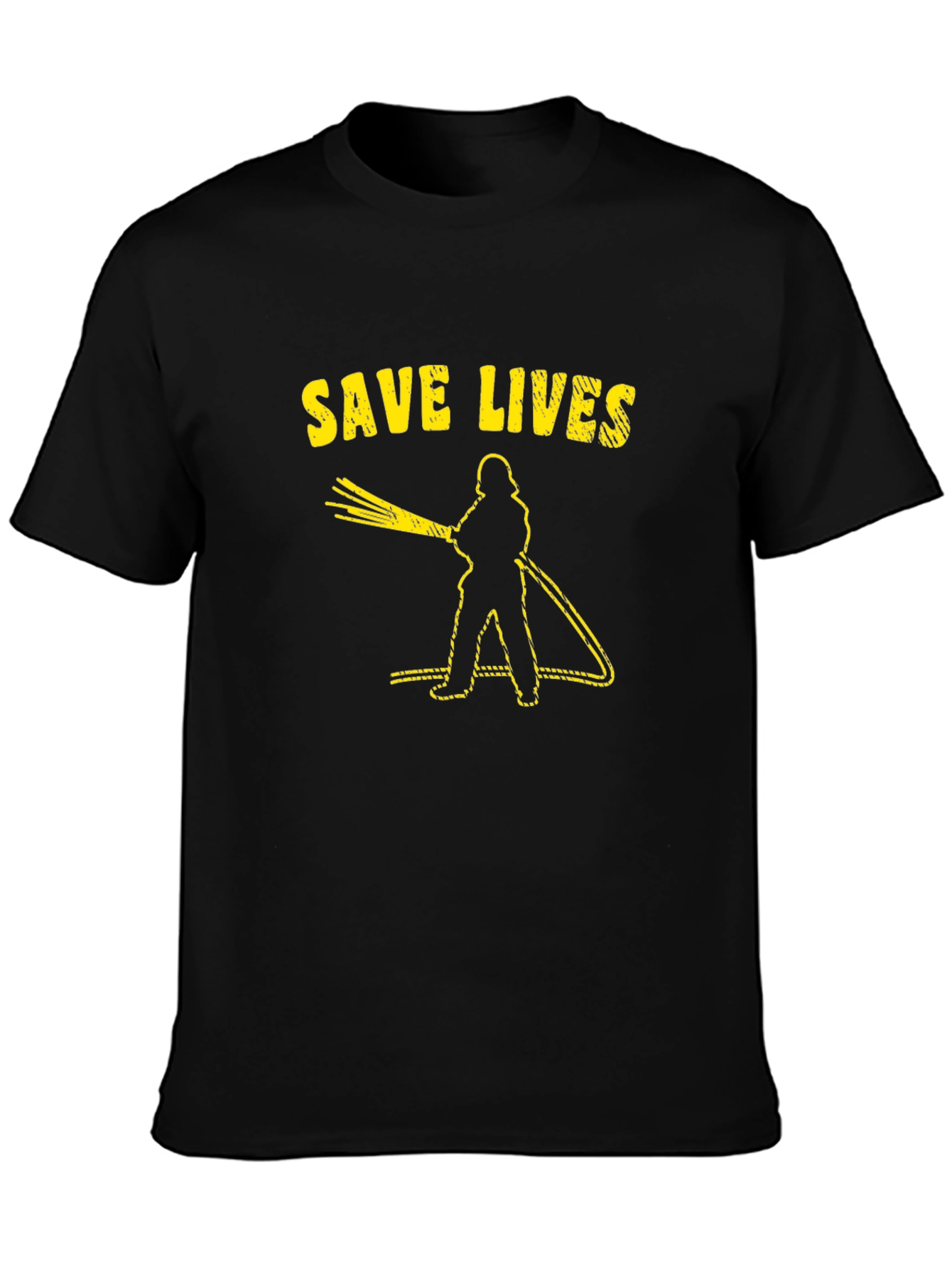 Save Lives Firefighter Graphic Tee - Black Cotton T-Shirt