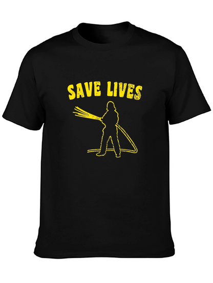 Save Lives Firefighter Graphic Tee - Black Cotton T-Shirt