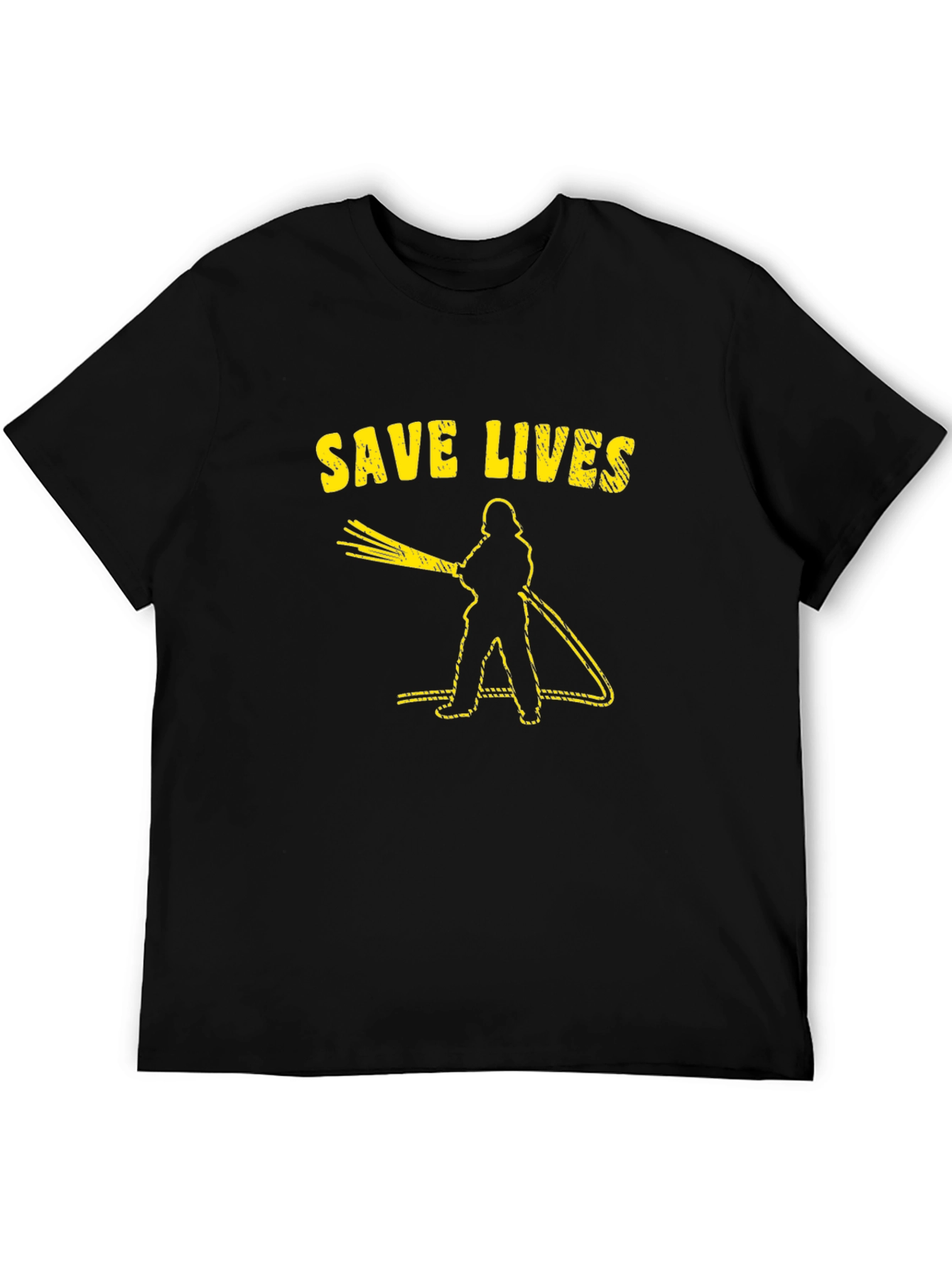 Save Lives Firefighter Graphic Tee - Black Cotton T-Shirt