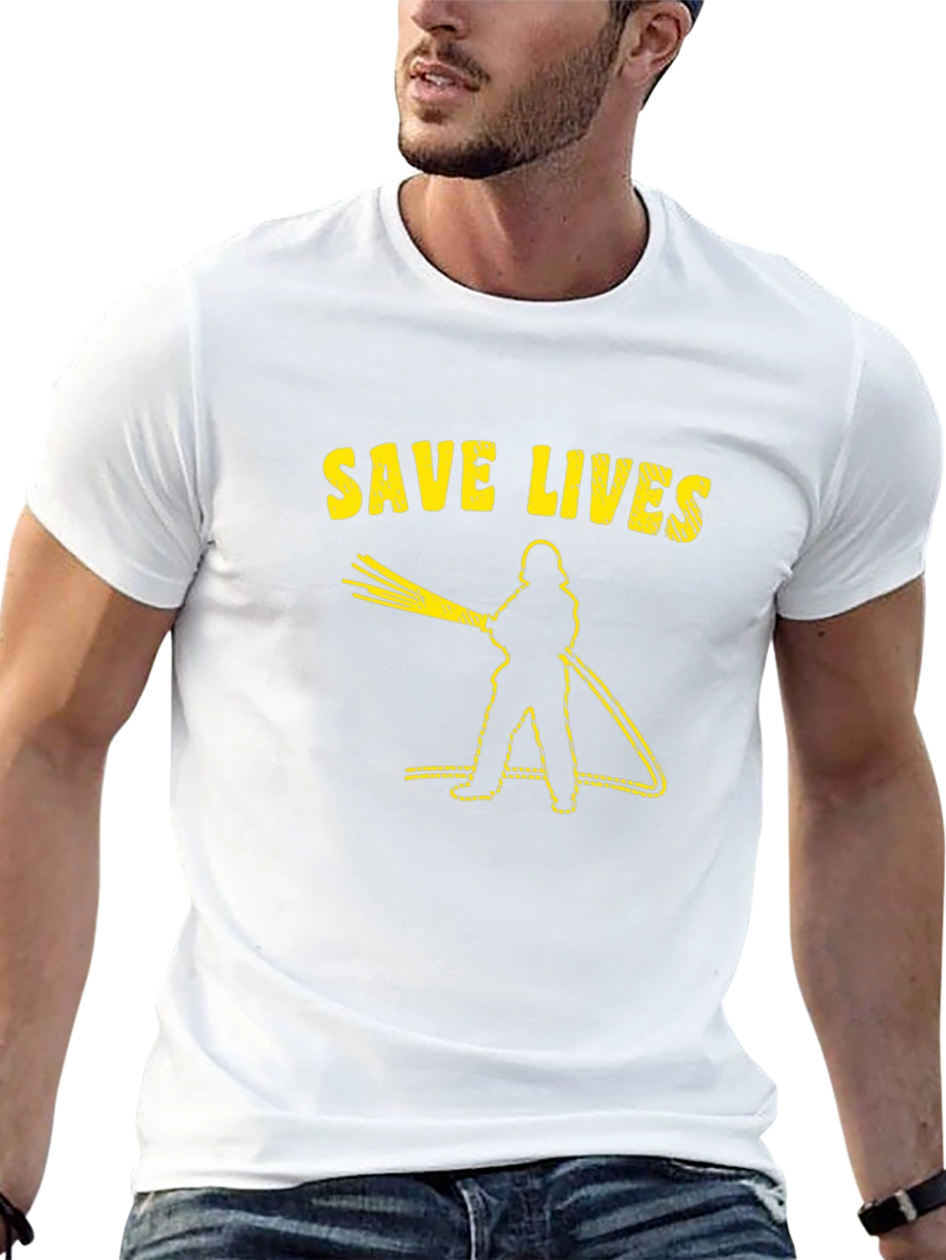 Save Lives Firefighter Graphic Tee - Black Cotton T-Shirt