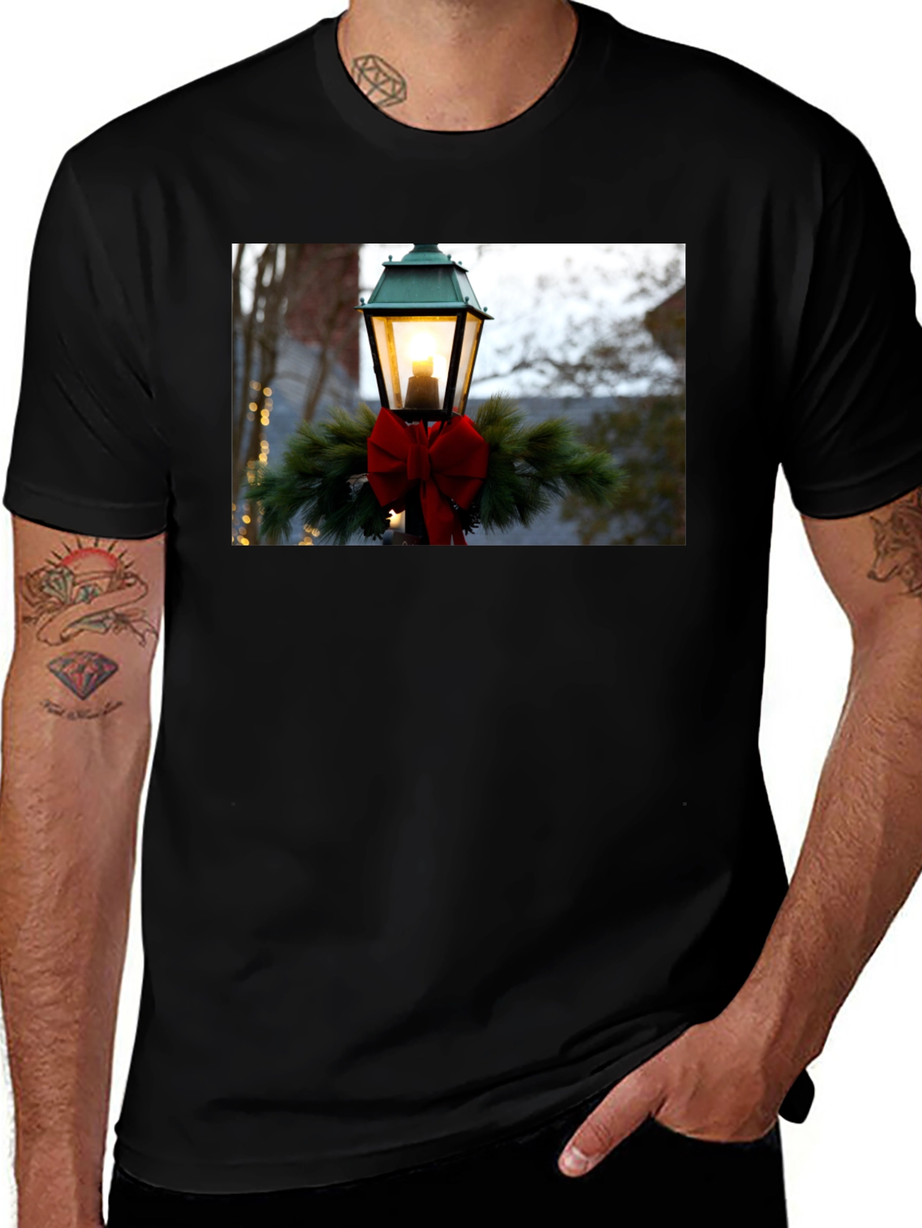 Holiday Light Post Graphic Tee - Festive Season Apparel