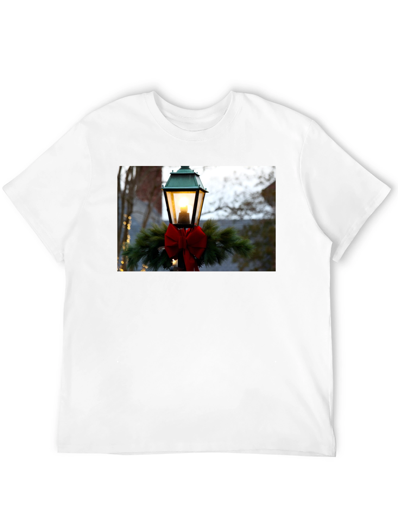 Holiday Light Post Graphic Tee - Festive Season Apparel