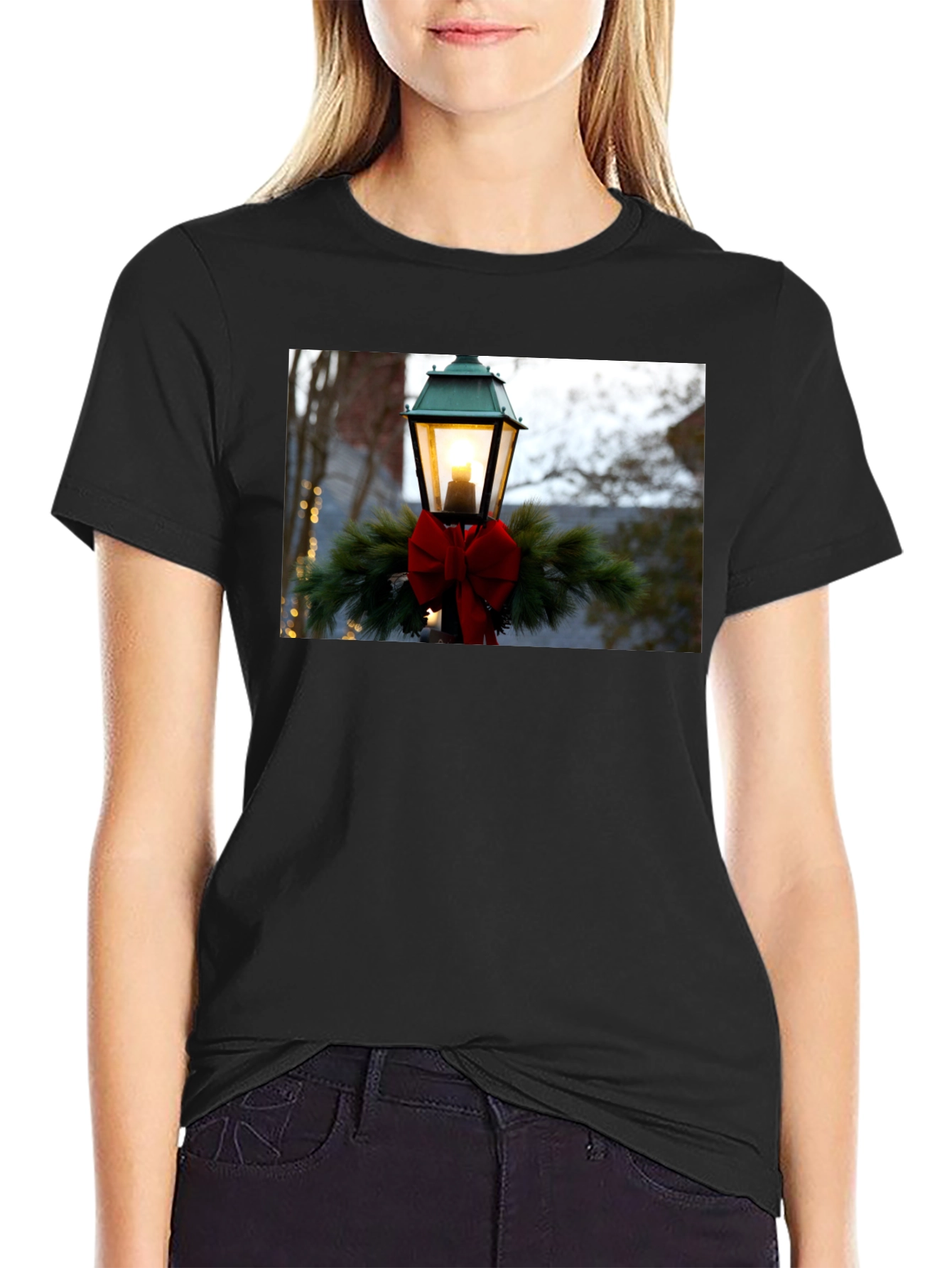 Holiday Light Post Graphic Tee - Festive Season Apparel