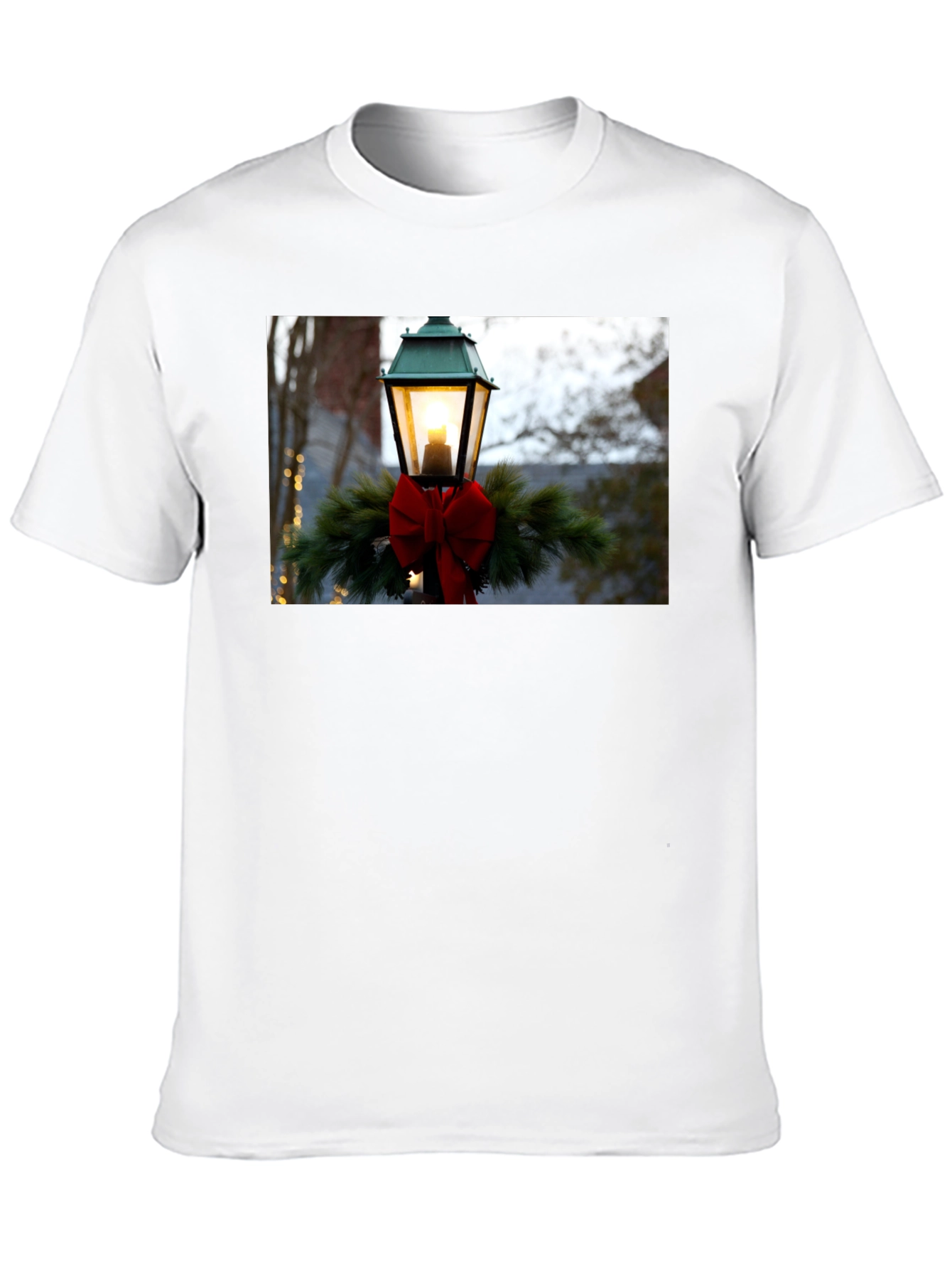 Holiday Light Post Graphic Tee - Festive Season Apparel