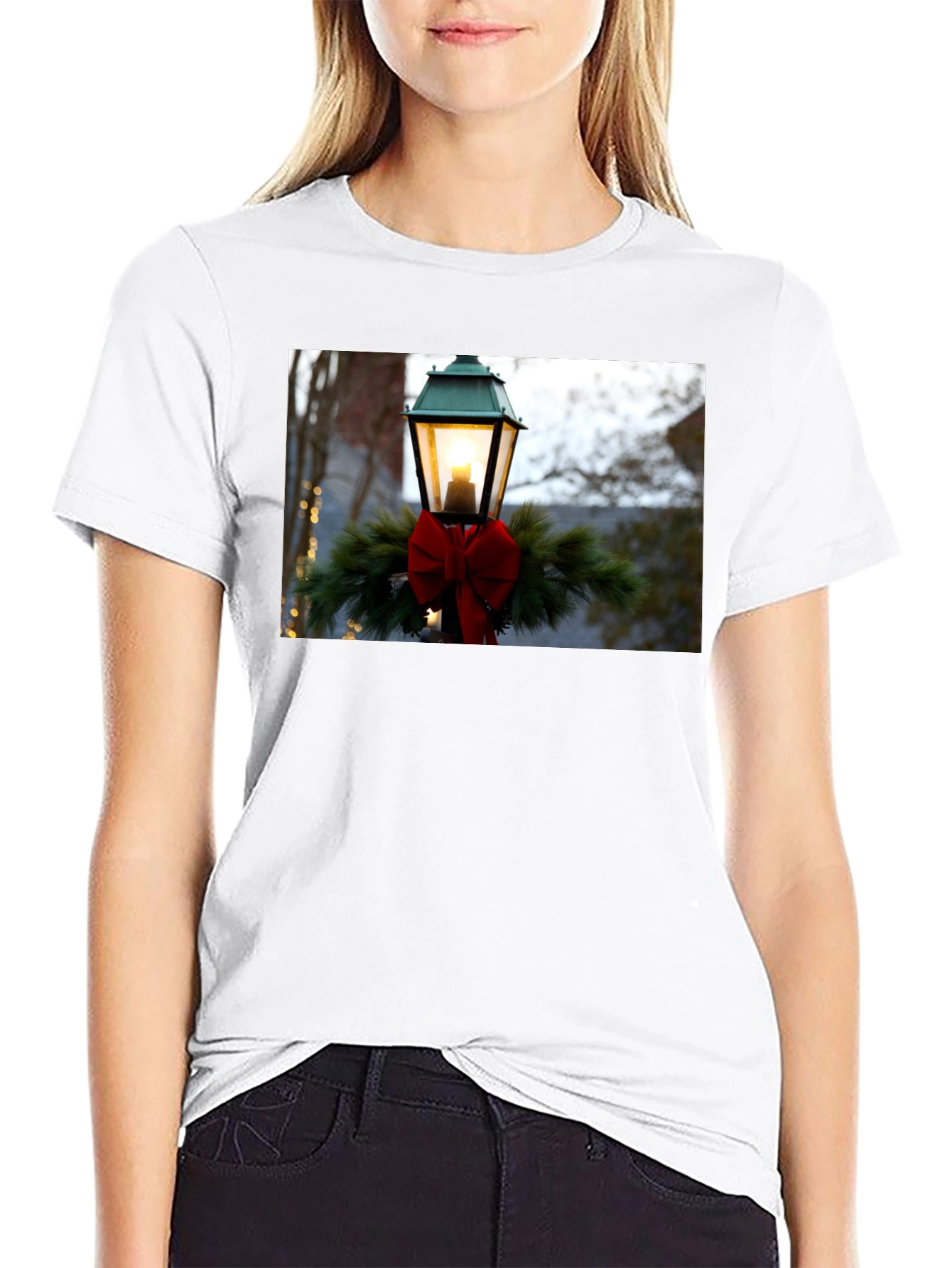 Holiday Light Post Graphic Tee - Festive Season Apparel