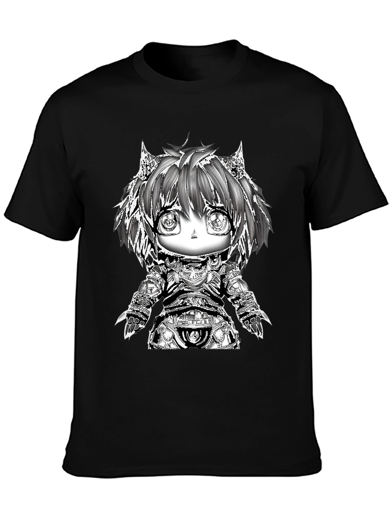 Anime Warrior Chibi Black T-Shirt