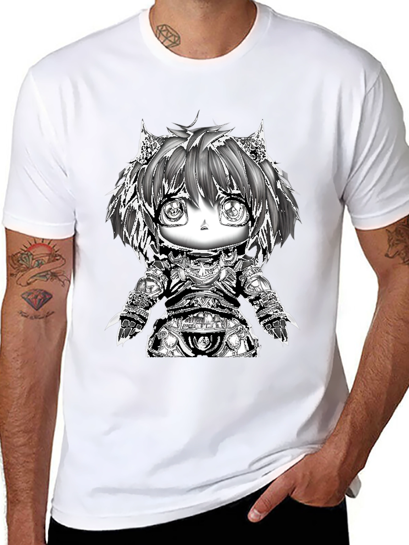 Anime Warrior Chibi Black T-Shirt
