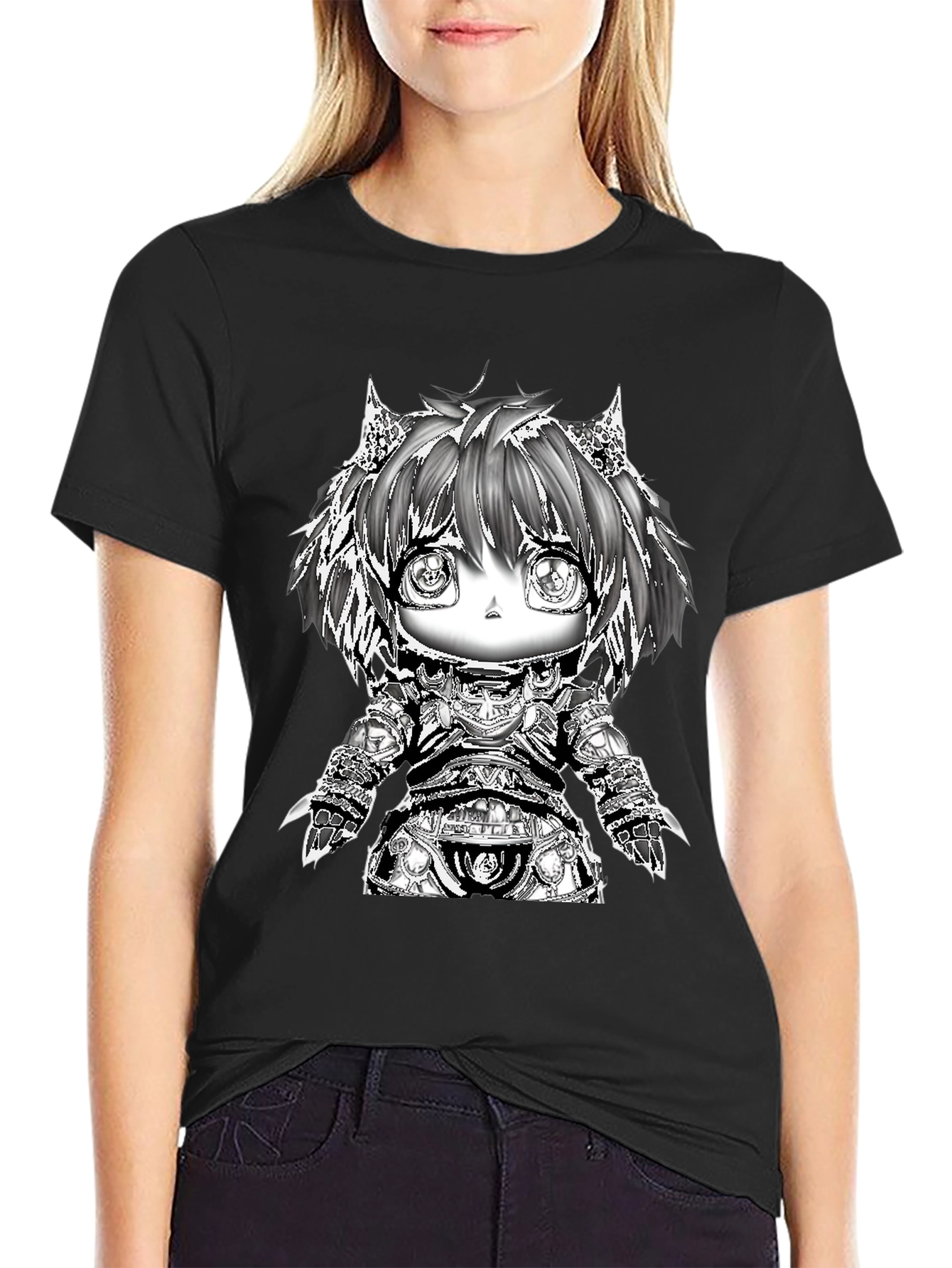 Anime Warrior Chibi Black T-Shirt