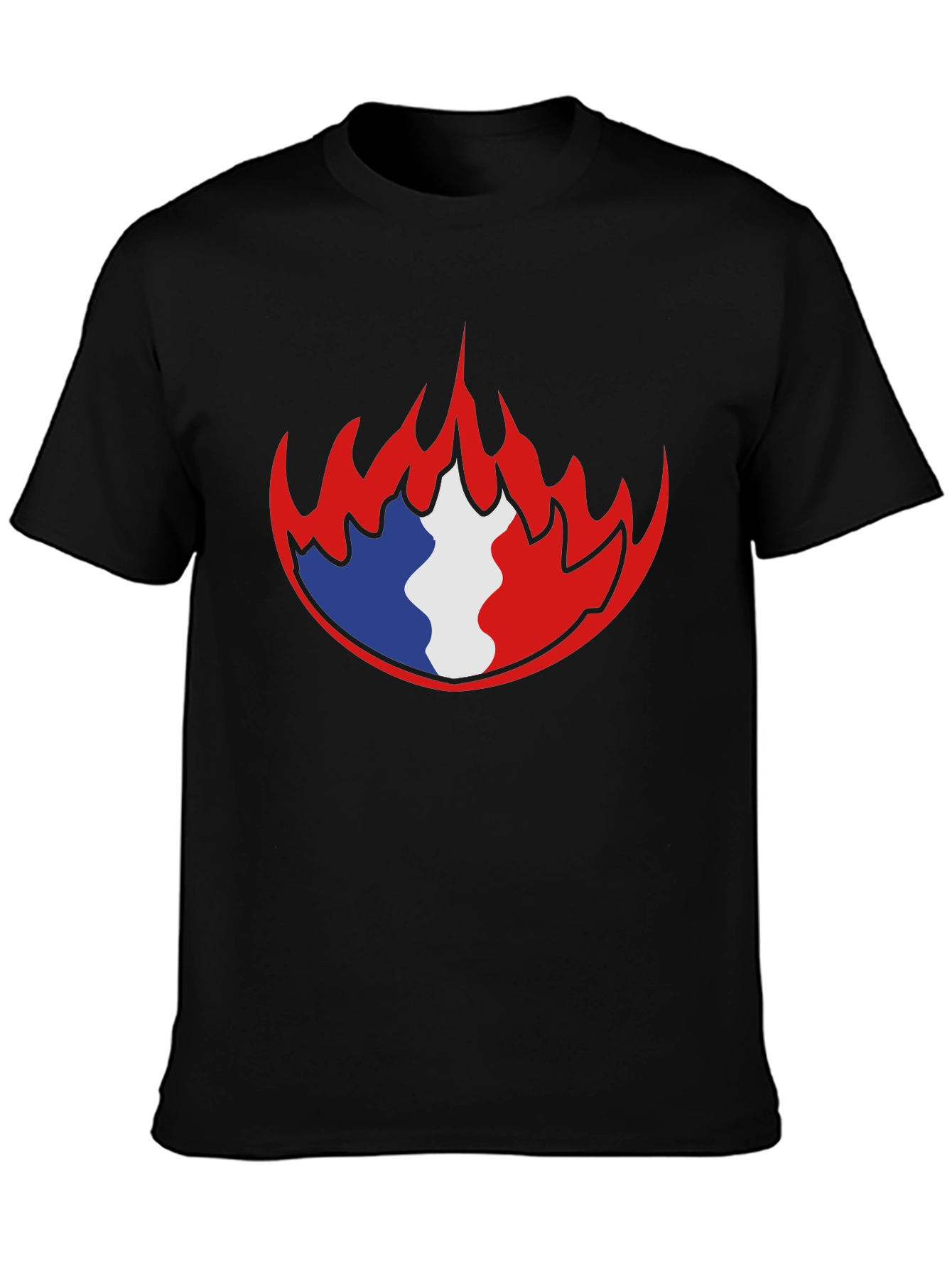 French Flag Fire Graphic Black T-Shirt