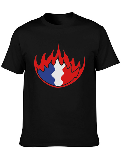 French Flag Fire Graphic Black T-Shirt